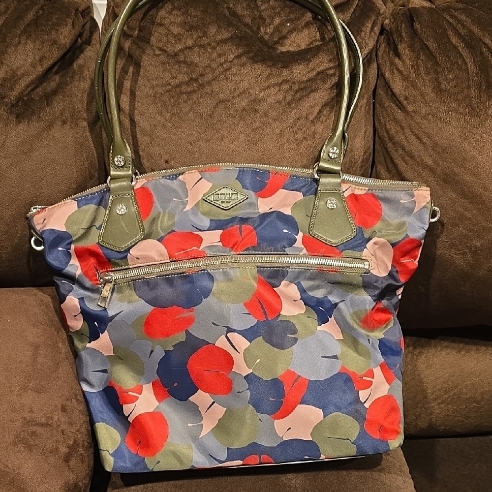 MZ Wallace Blue and Red Tote Bag with Modern Camouflage Design